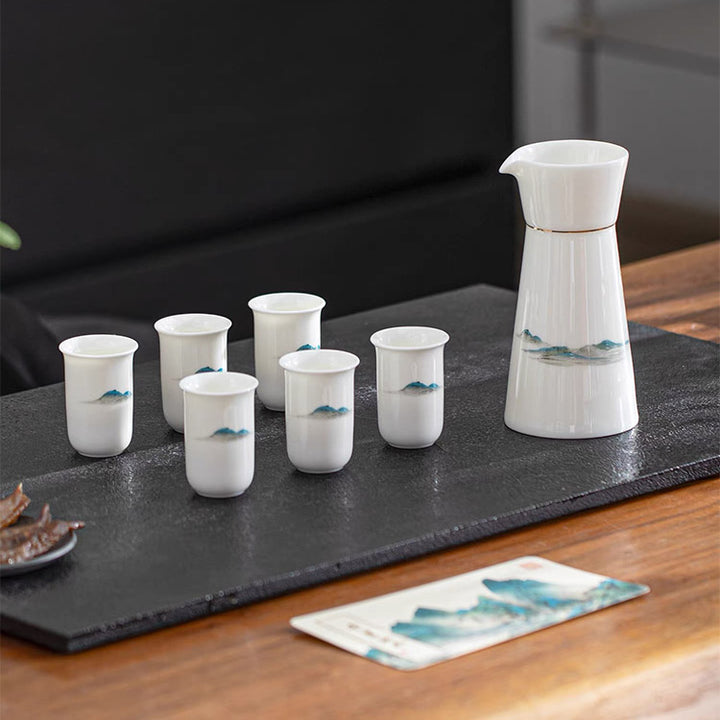 Thousands of Miles - Hand-painted Vintage Japanese Sake Set of 7