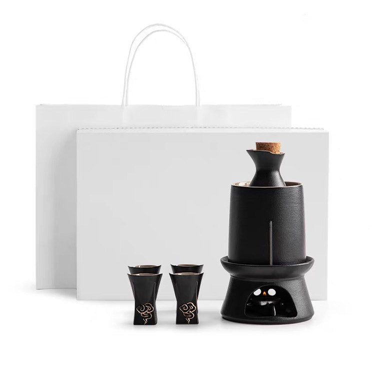 Lucky Cloud - Vintage black sake warmer set