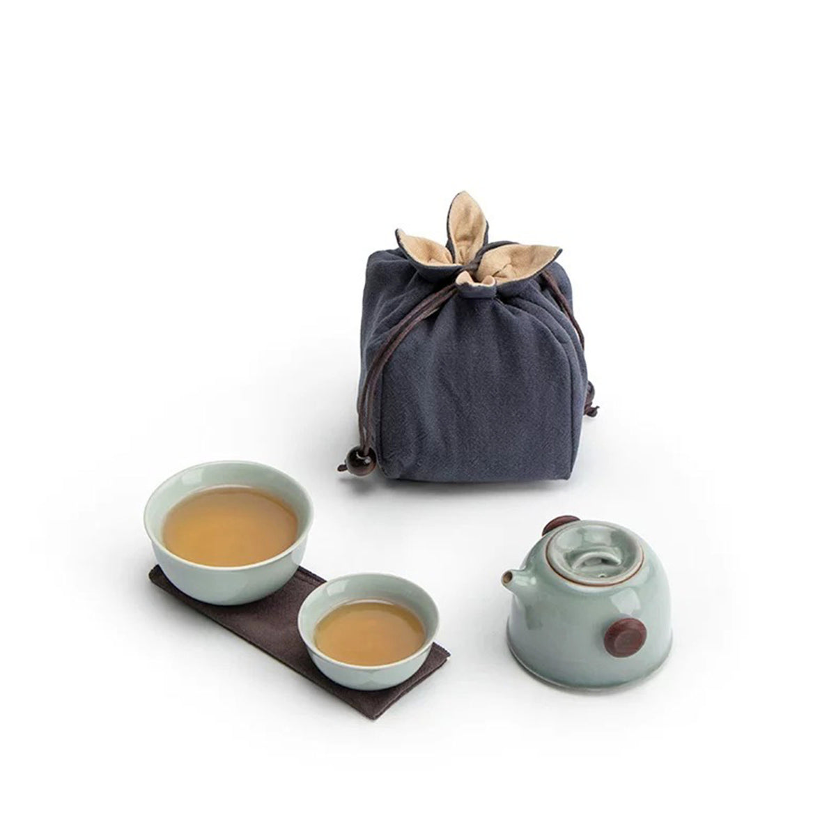 Vintage Black porcelain travel tea set for two | 1 teapot, 2 cups - Teaware Space