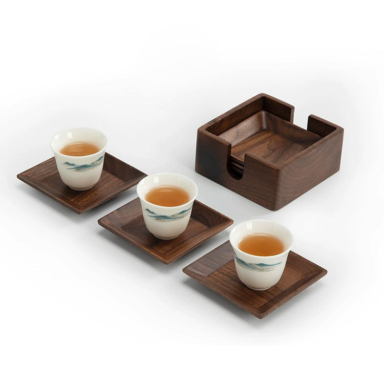 Custom Walnut wood coaster set of 6 | table decor | Hostess gift - Teaware Space