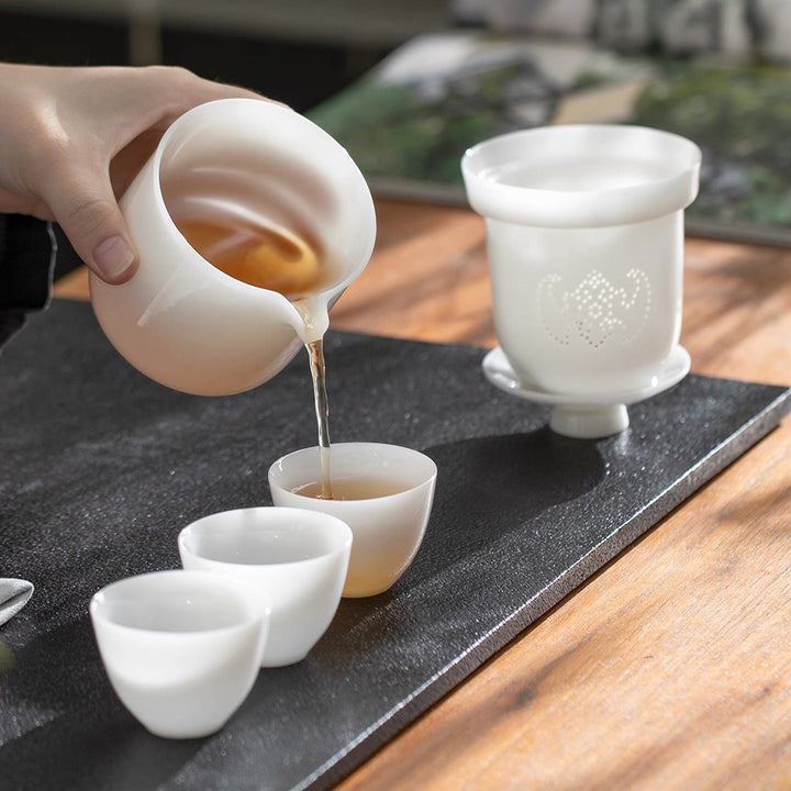 white ceramic tea set for loose tea