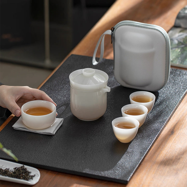 the best portable tea set for travel - white ceramic gift for yoga lovers 
