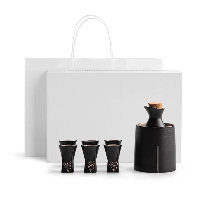 Lucky Cloud - Vintage black sake warmer set