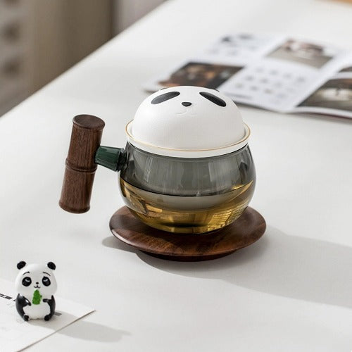 Cute Glass panda mug with infuser and saucer gift for panda lover