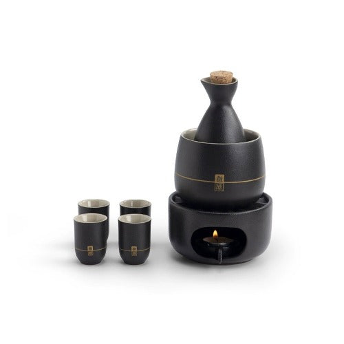 Japanese sake set with warmer and candle stove set | Anniversary gift for husband 