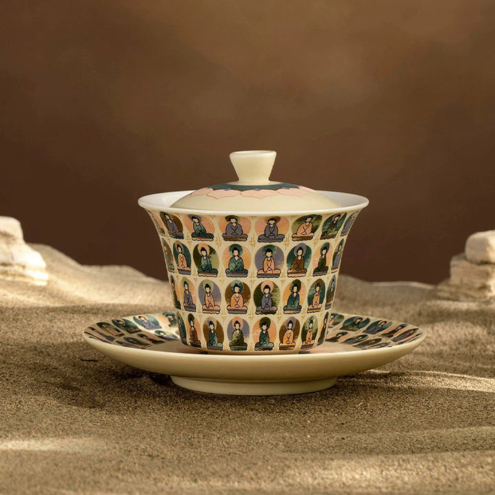 Thousand Buddha - Handmade Gaiwan tea set for one/two - Teaware Space