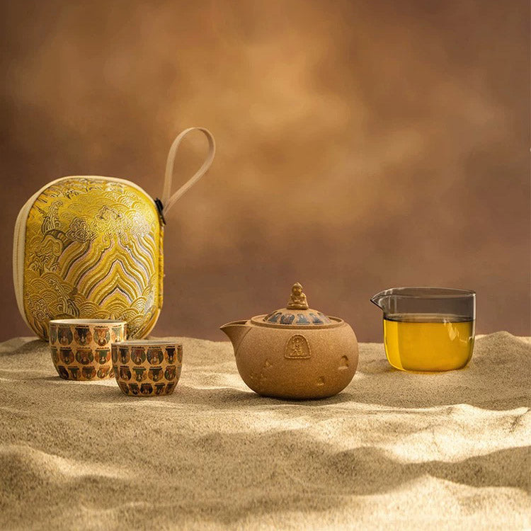 Thousand Buddha - Handmade portable tea set for two
