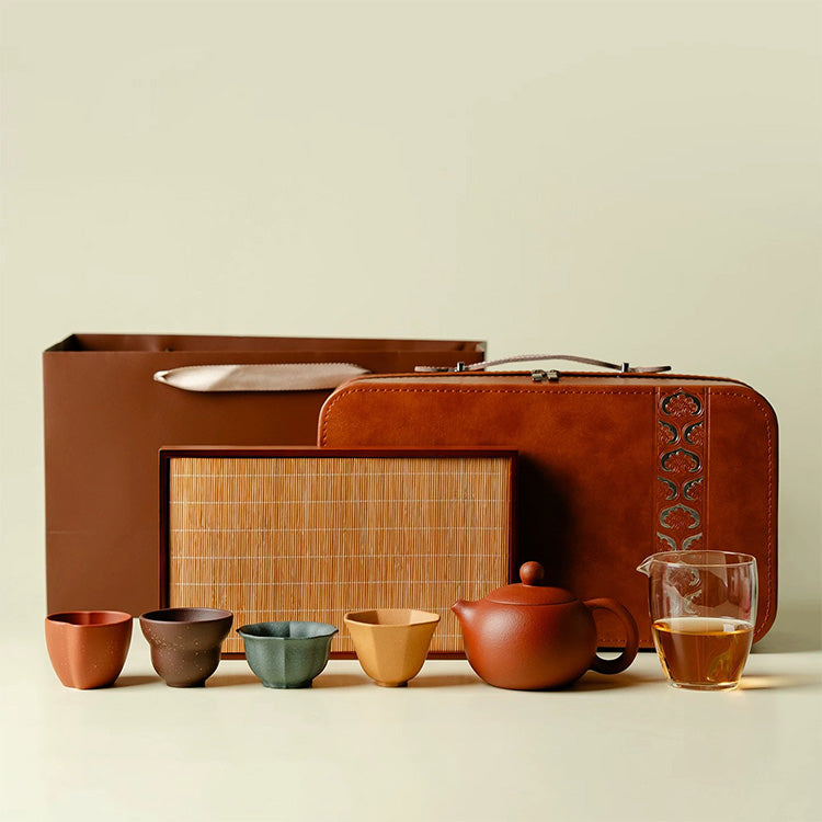 Five Blessings | Traditional zisha teapot set with travel case - Teaware Space