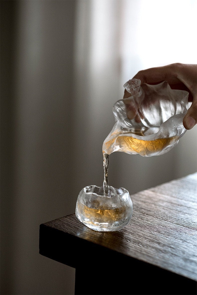 Handmade luxury vintage fair tea cup Frozen Burning glaze Ice lotus leaf Dispenser | tea drinker gift | kungfu accessories | unique design - Teaware Space