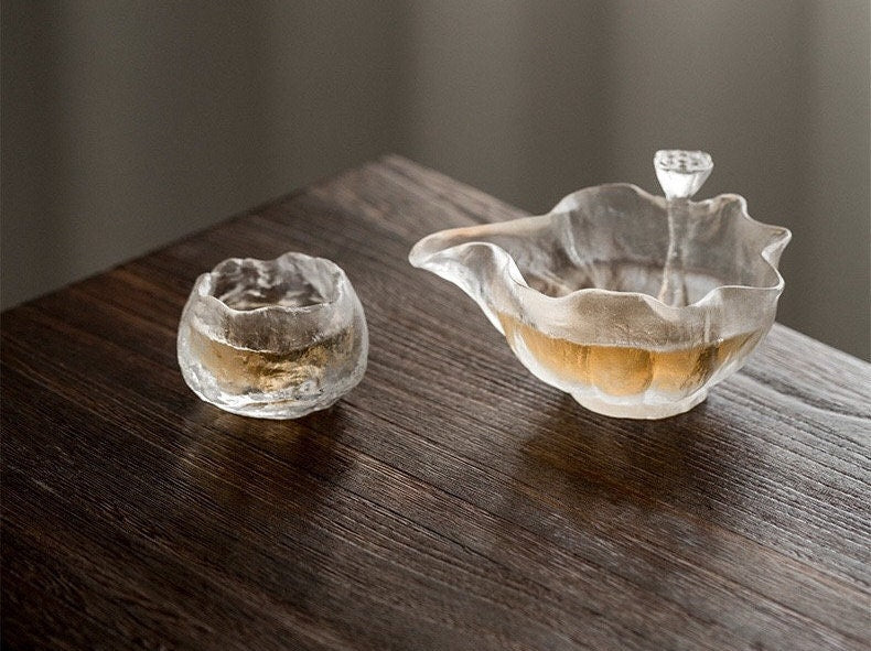 Handmade luxury vintage fair tea cup Frozen Burning glaze Ice lotus leaf Dispenser | tea drinker gift | kungfu accessories | unique design - Teaware Space