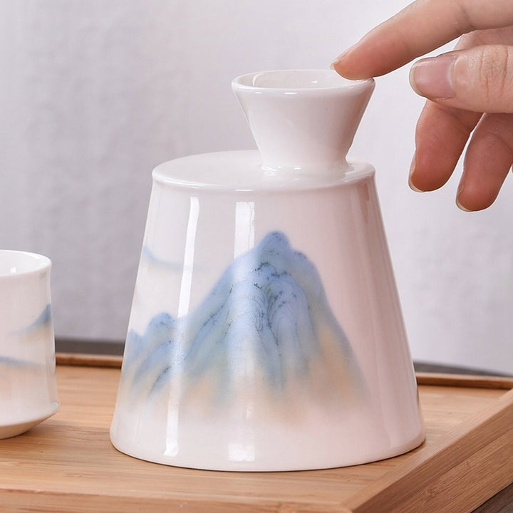 Vintage Mountain sake set | 1 sake pot 2 cups with Gift box | Japanese style | Christmas Gift for him
