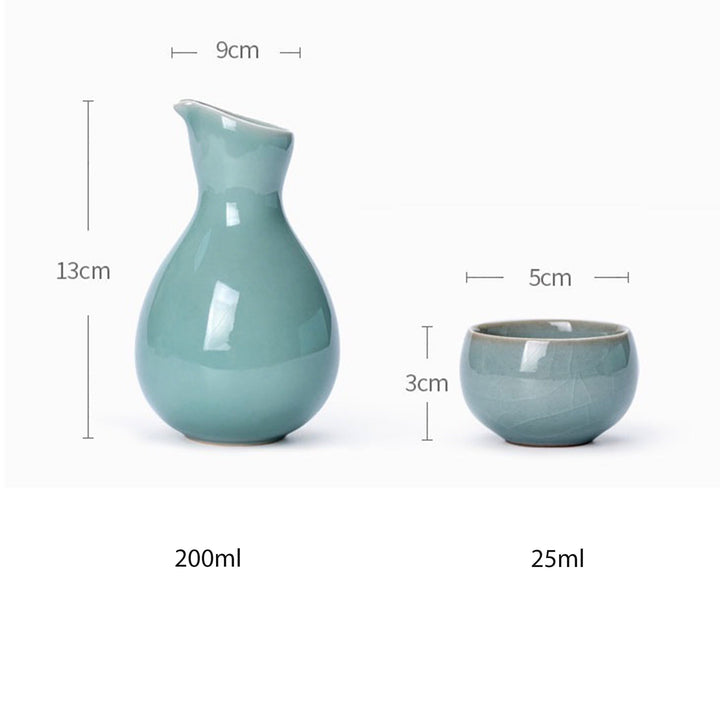 Japanese style Blue Vintage 7 pcs Sake set | 1 sake bottle, 6 cups | Ding table decor | wedding gift - Teaware Space