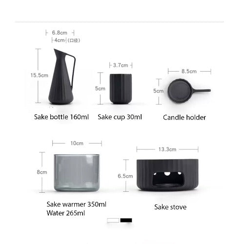 Minimal Unique Sake set | 1 pitcher, 1 candle stove, 6 cups, 1 tray
