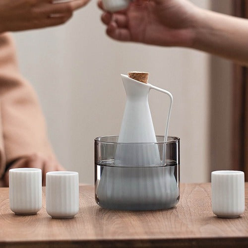 Minimal Unique Sake set | 1 pitcher, 1 candle stove, 6 cups, 1 tray