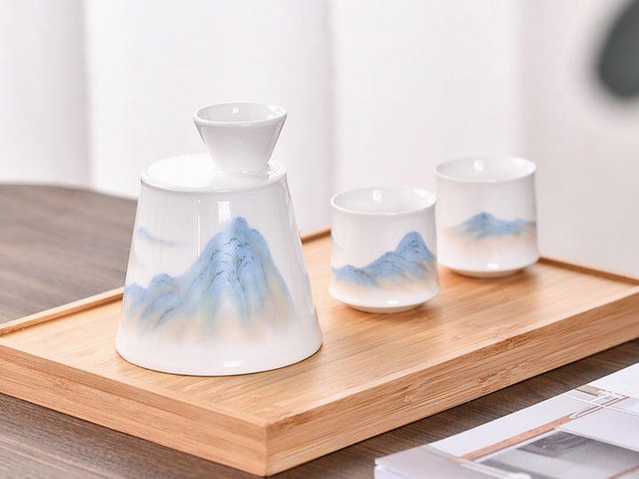 Vintage Mountain sake set | 1 sake pot 2 cups with Gift box | Japanese style | Christmas Gift for him