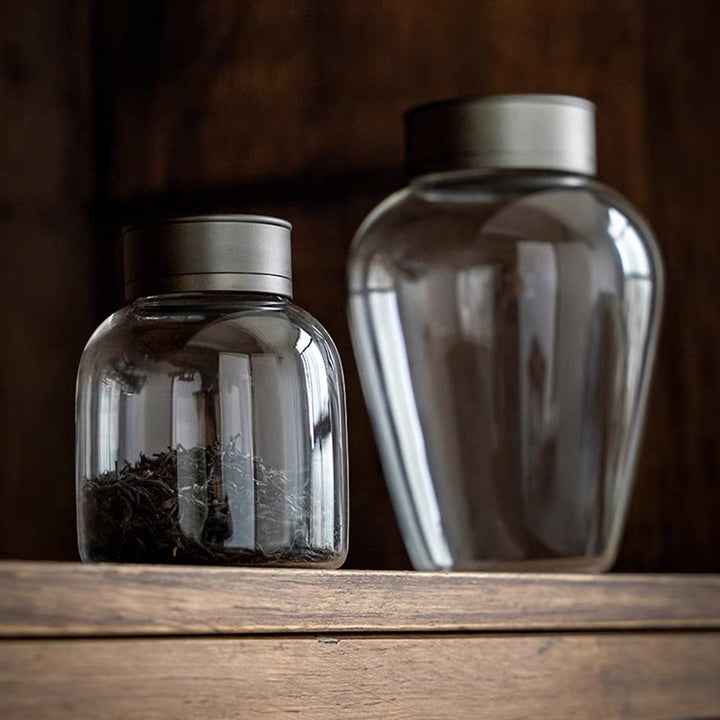 Glass tea/coffee Canister | 10oz or 25oz Glass jar with lid | Home bar deocr