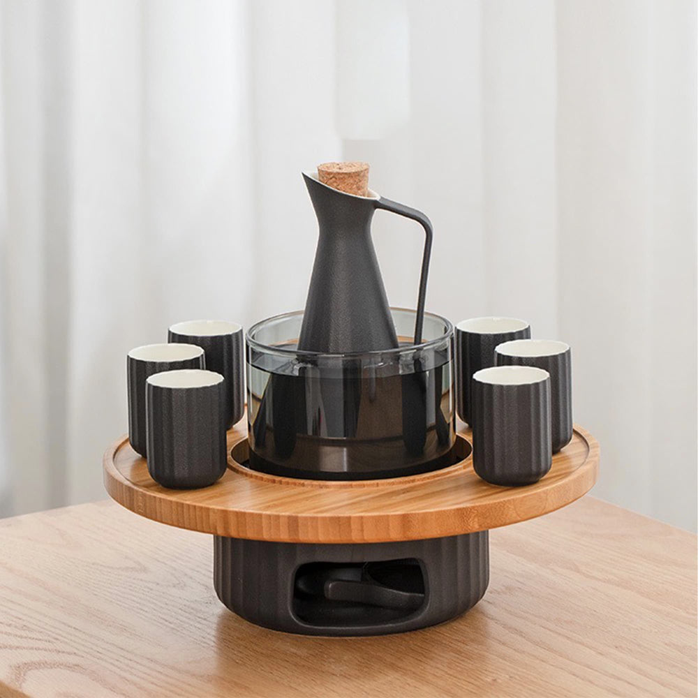 Japanese Sake set with warmer, candle stove, and tray - Teaware Space