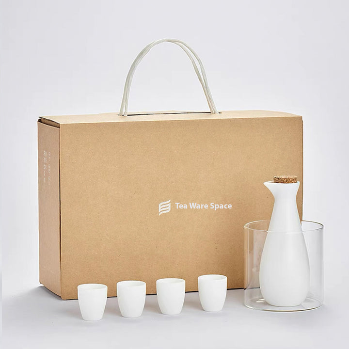 Vintage sake set with glass warmer | 1 pitcher with lid, 4 or 6 cups, 1 glass warmer, gift for him/teacher - Teaware Space