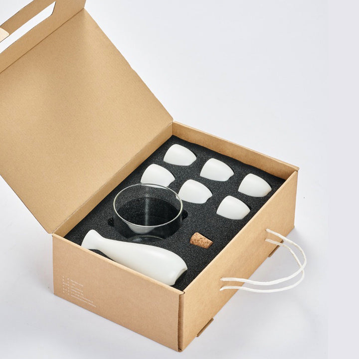 Vintage sake set with glass warmer | 1 pitcher with lid, 4 or 6 cups, 1 glass warmer, gift for him/teacher - Teaware Space