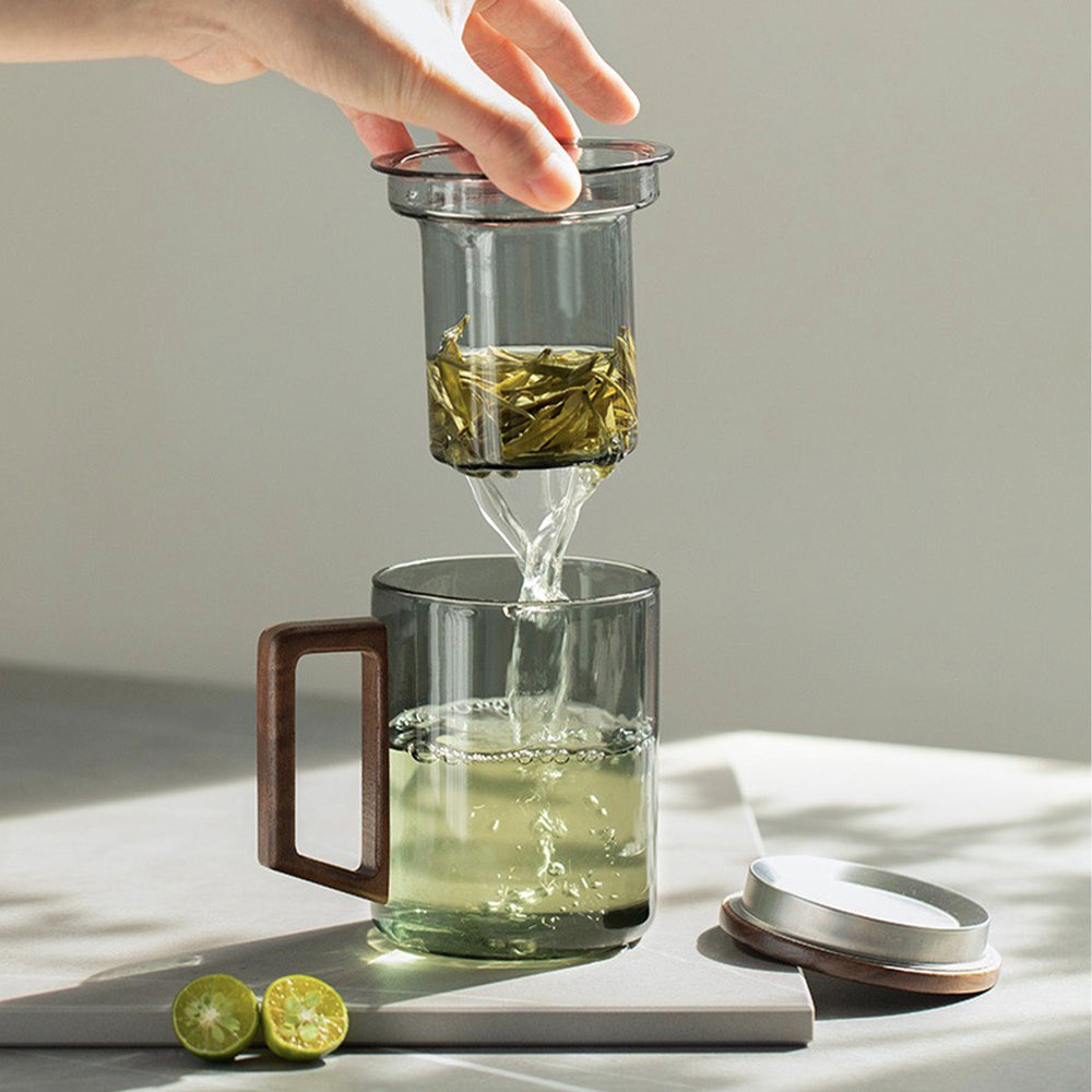 Personalized glass Tea Mug with infuser or saucer - Teaware Space