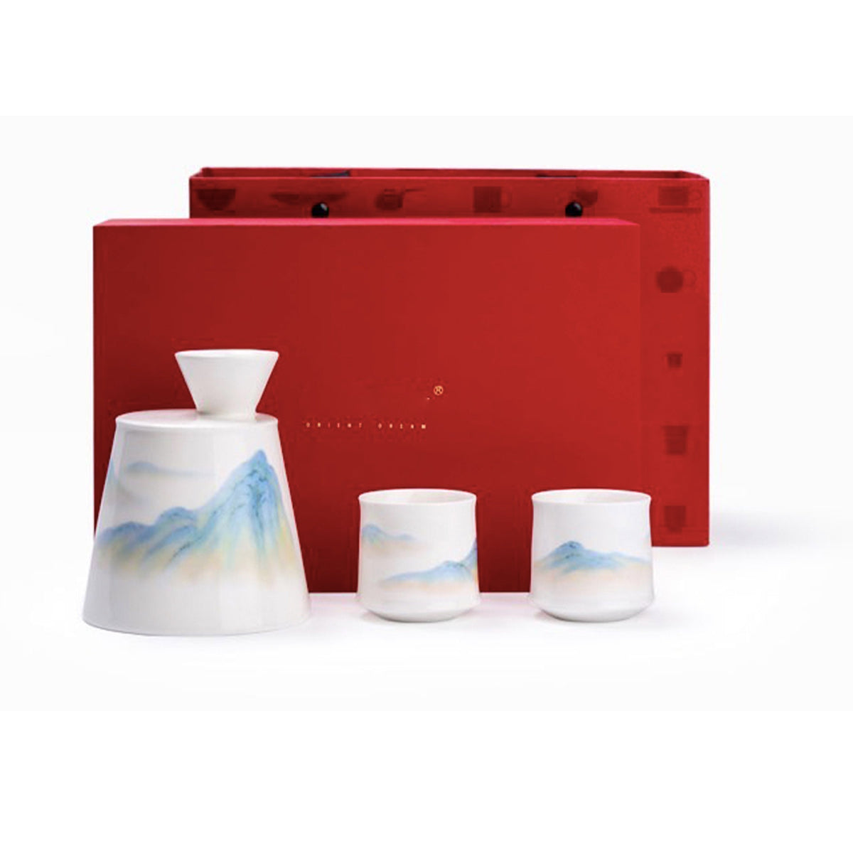 Vintage Mountain sake set | 1 sake pot 2 cups with Gift box | Japanese style | Christmas Gift for him - Teaware Space