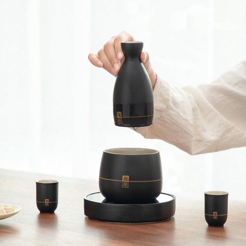 Tipsy - Handmade Ceramic Japanese sake set with warmer and candle stove - Teaware Space