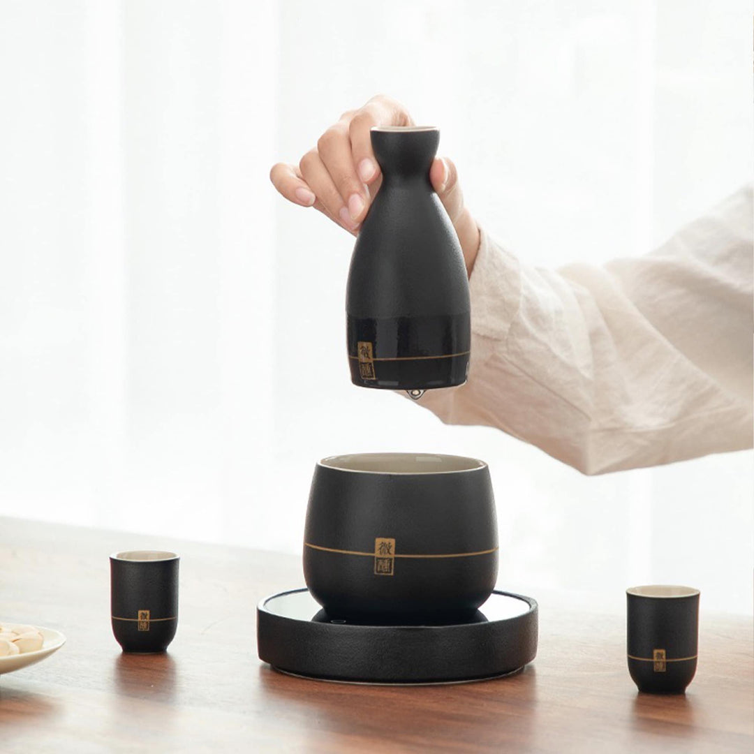 Custom Vintage Japanese sake set with warmer & Candle stove