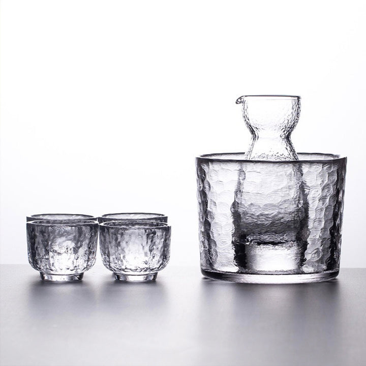 Handmade 6 pcs glass sake set with warmer and 4 cups