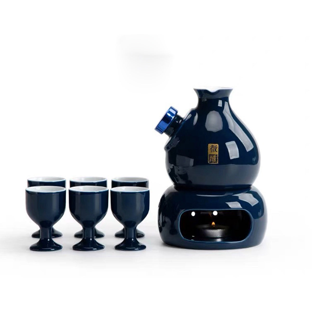 8 pcs Vintage Sake set with candle stove, 1 pitcher 6 cups - Teaware Space