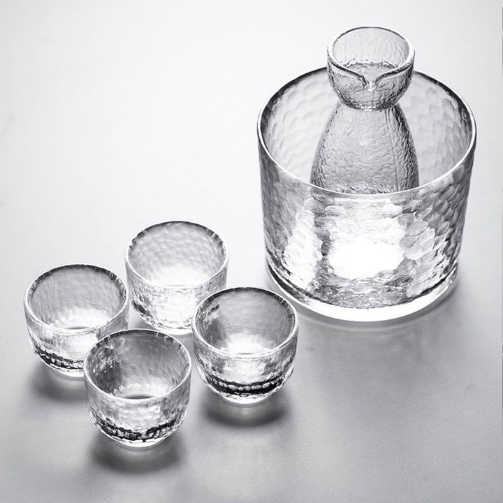 Handmade 6 pcs glass sake set with warmer and 4 cups