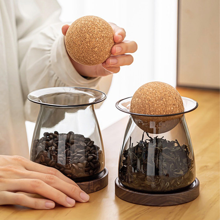 Saturn glass tea container with lid and holder - Teaware Space