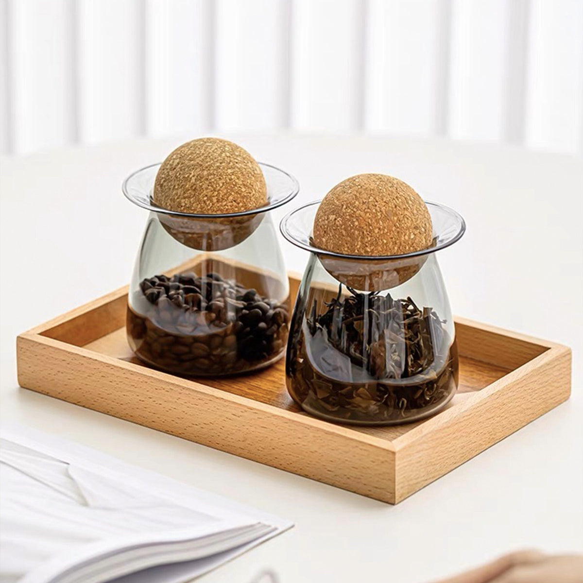 Saturn glass tea container with lid and holder - Teaware Space