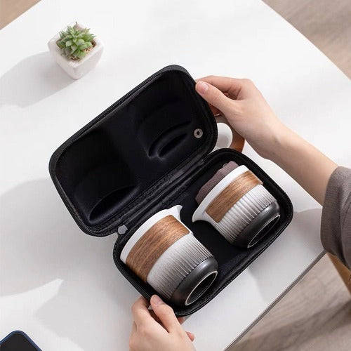 Portable travel tea set for two | vintage teapot set | ceramic tea cups | gift for him 