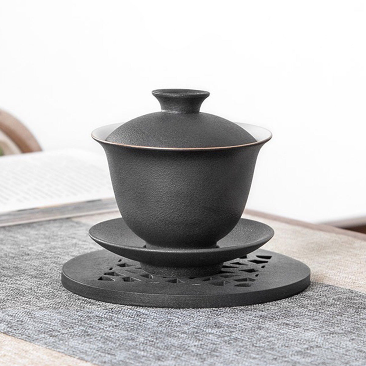Personalized black Porcelain Gaiwan tea set - Teaware Space