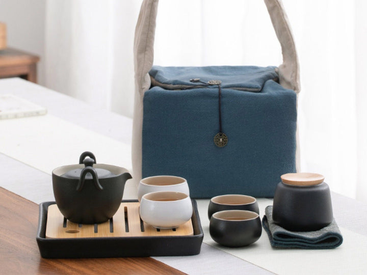 Hand-crafted travel tea set for two
