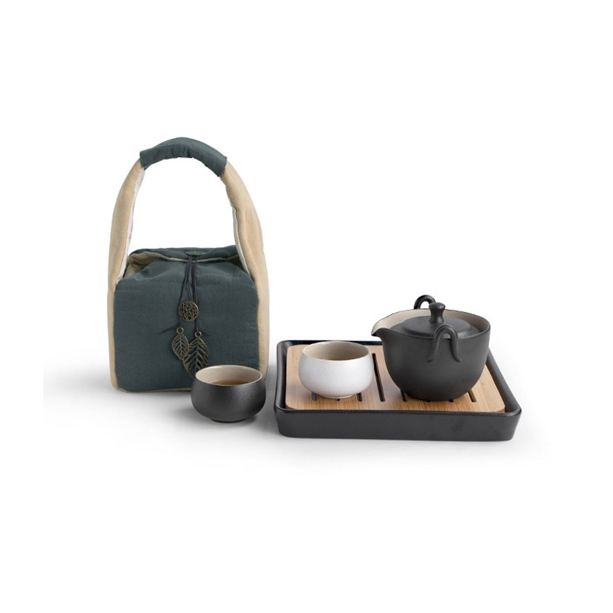 black tea set with tray for camping