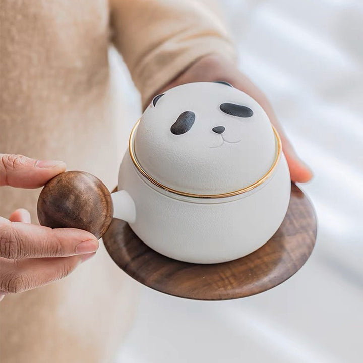 Ensemble de tasses à café expresso en forme de panda | Tasse à thé personnalisée avec infuseur et soucoupe | décor bohème | Cadeau d'anniversaire pour amoureux des pandas