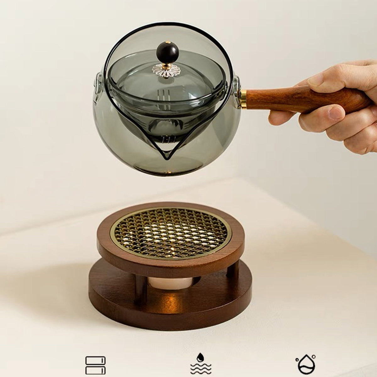 Unique Minimal Glass tea pot with candle stove set Dining decor |Housewarming gift - Teaware Space