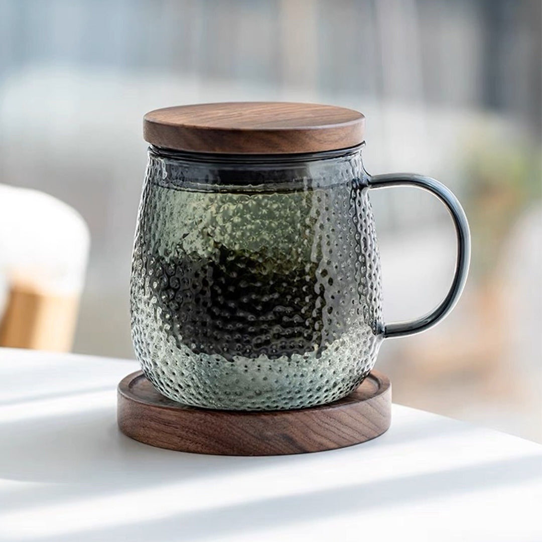 Handmade Cozy Glass travel mug with infuser and lid | Boho decor | Birthday gift