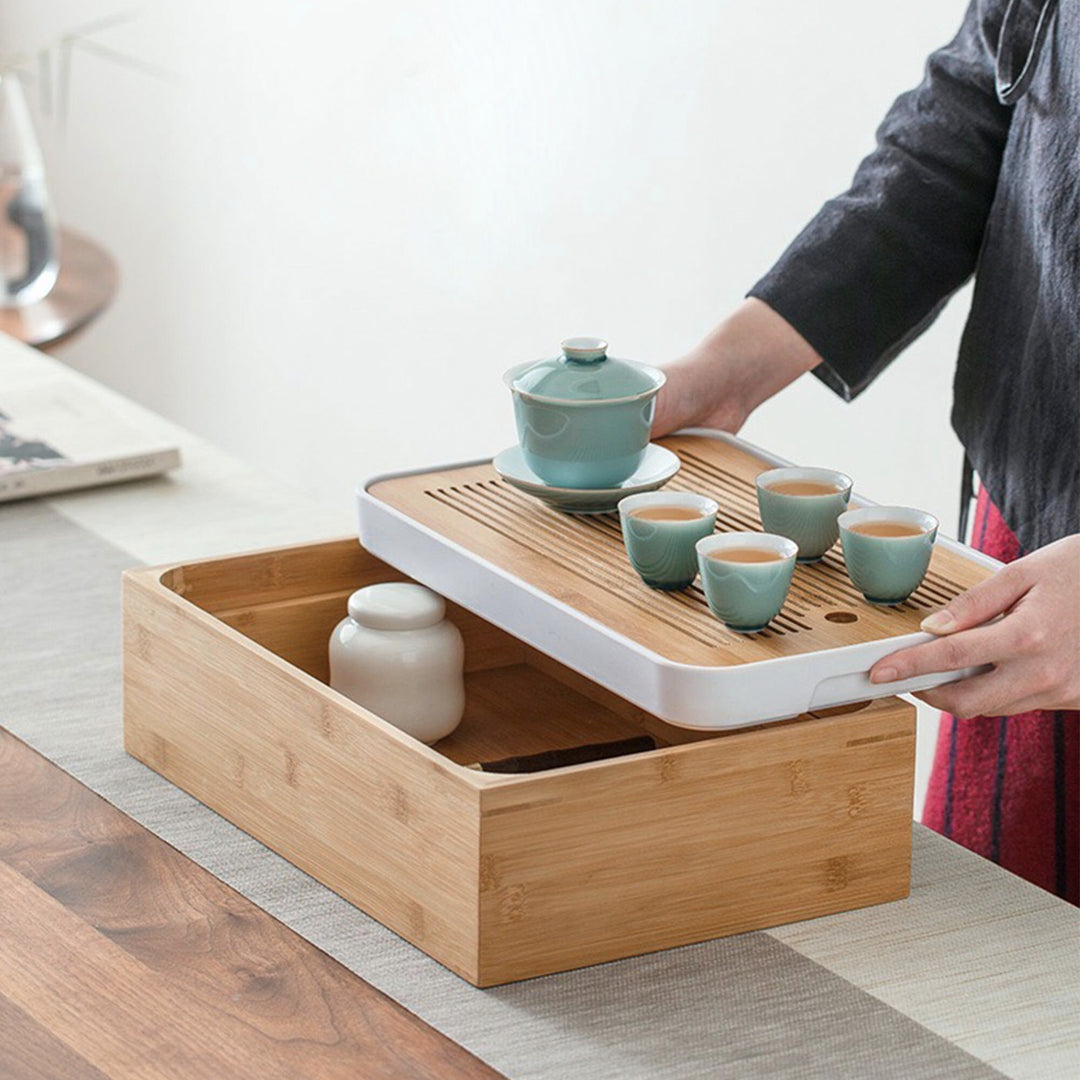 Multi-function Bamboo Tea tray with drawer storage