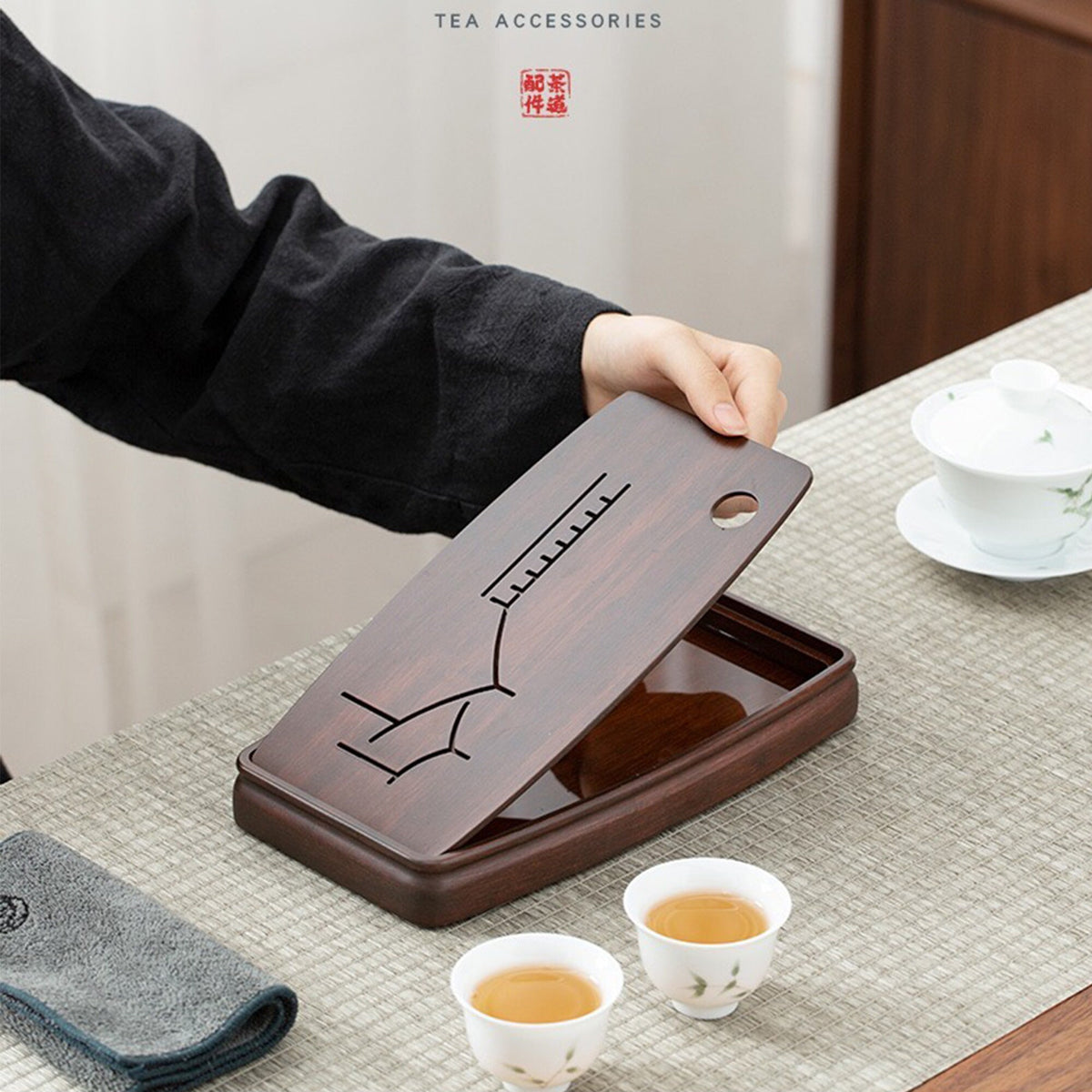 Mini vintage Bamboo tea tray | Small Gongfu Tea Table Set with Reservoir Type Water Storage Box| Boho decor - Teaware Space