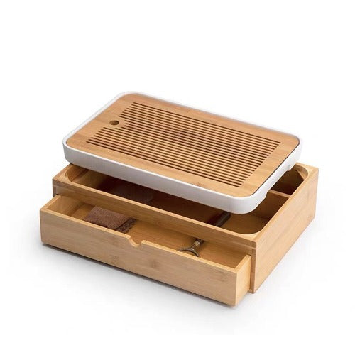 Bamboo tea tray with storage box set