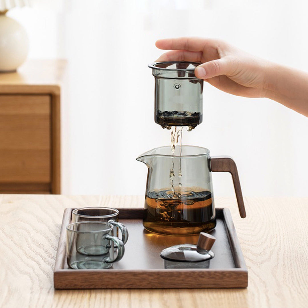 Minimal Glass tea set  with tray  | 1 teapot with infuser and 4 cups |Housewarming gift