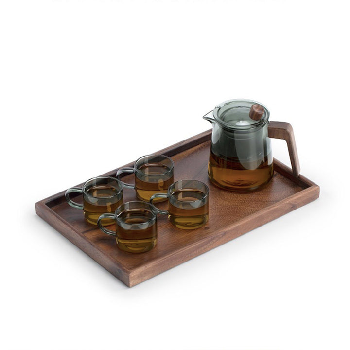 Service à thé en verre minimal avec plateau | 1 théière avec infuseur et 4 tasses | Décoration de bar à domicile | Cadeau de pendaison de crémaillère