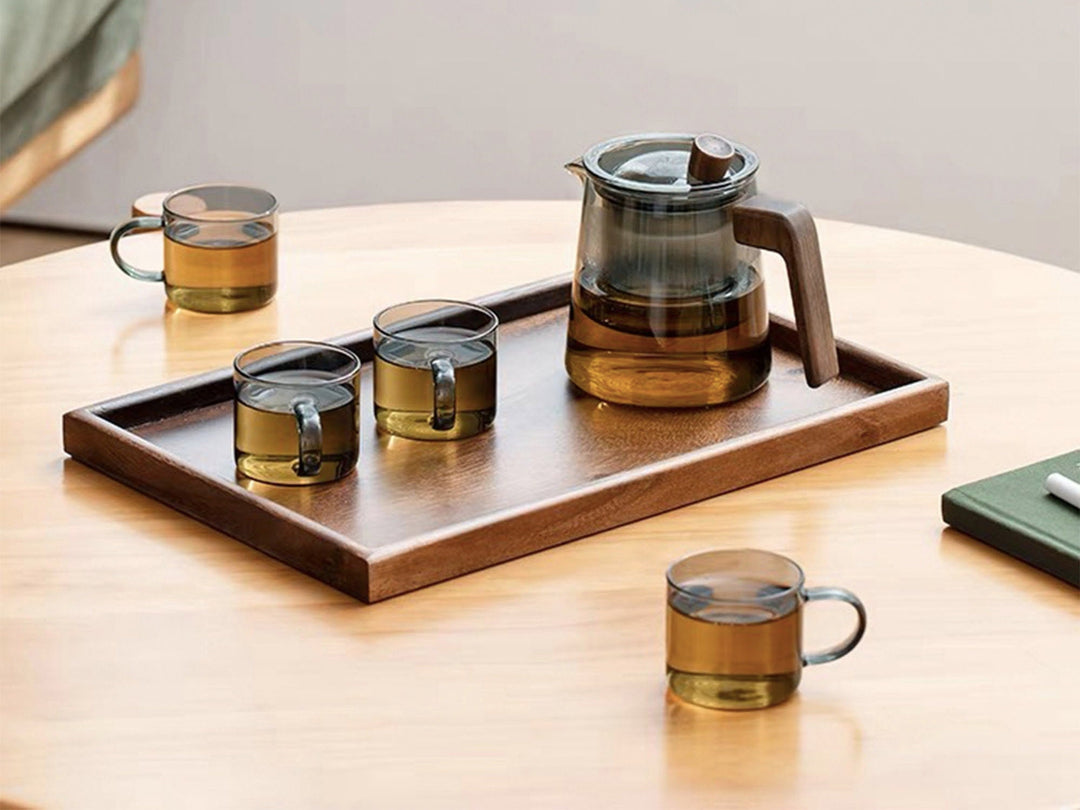 Minimal Glass tea set  with tray  | 1 teapot with infuser and 4 cups |Housewarming gift