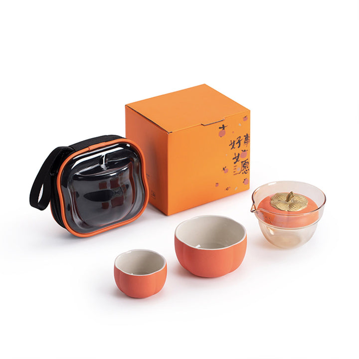 Personalized Persimmon travel Gaiwan tea set