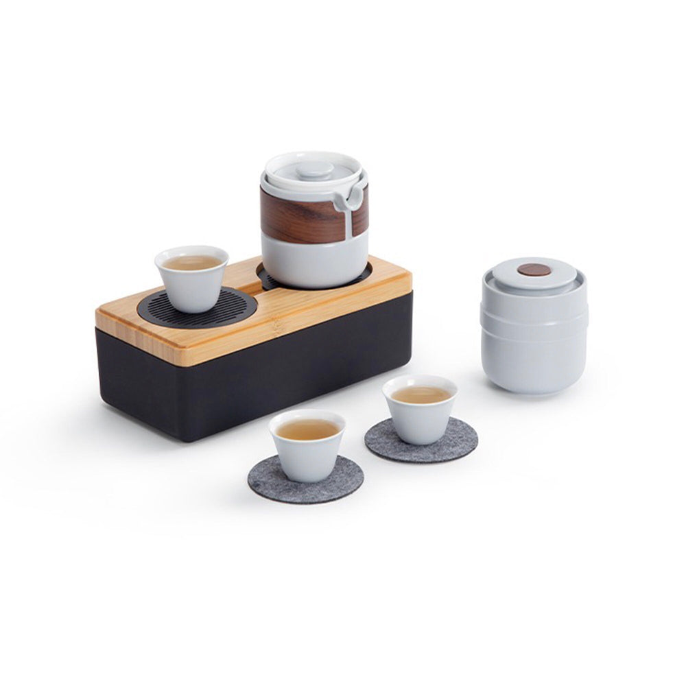 tea set with tray and container 