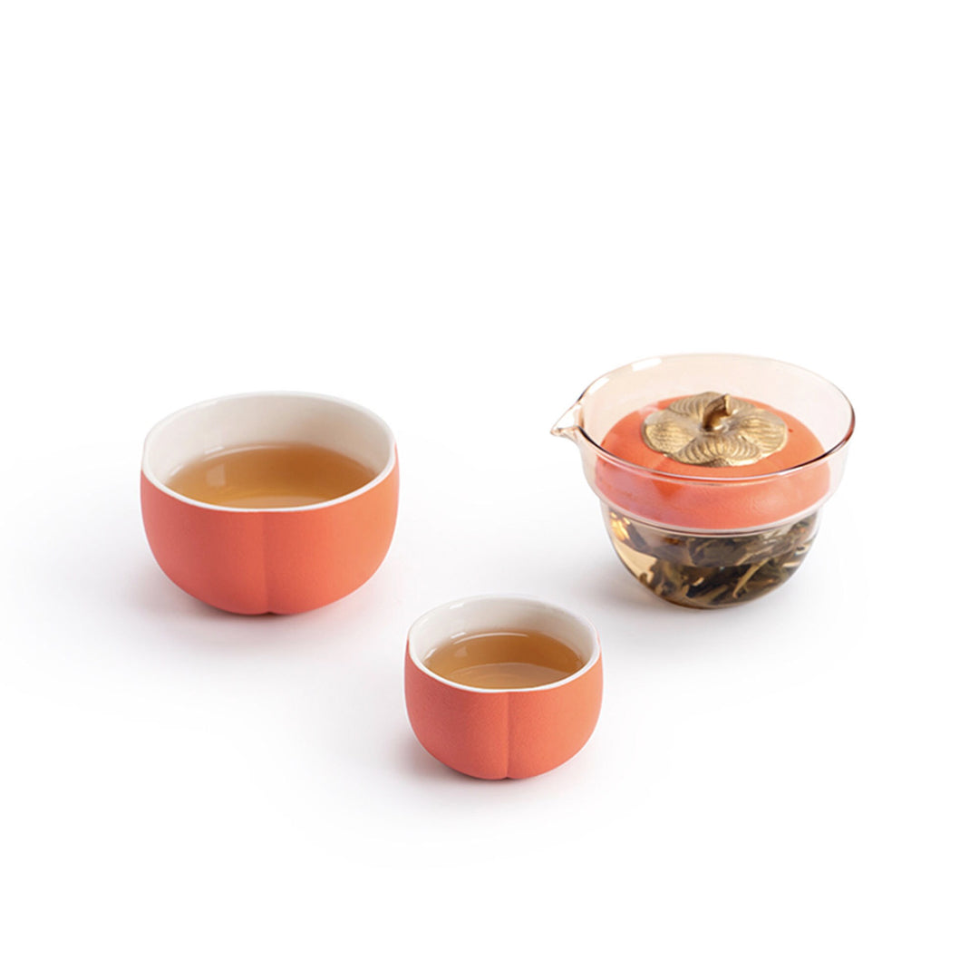 Personalized Persimmon travel Gaiwan tea set