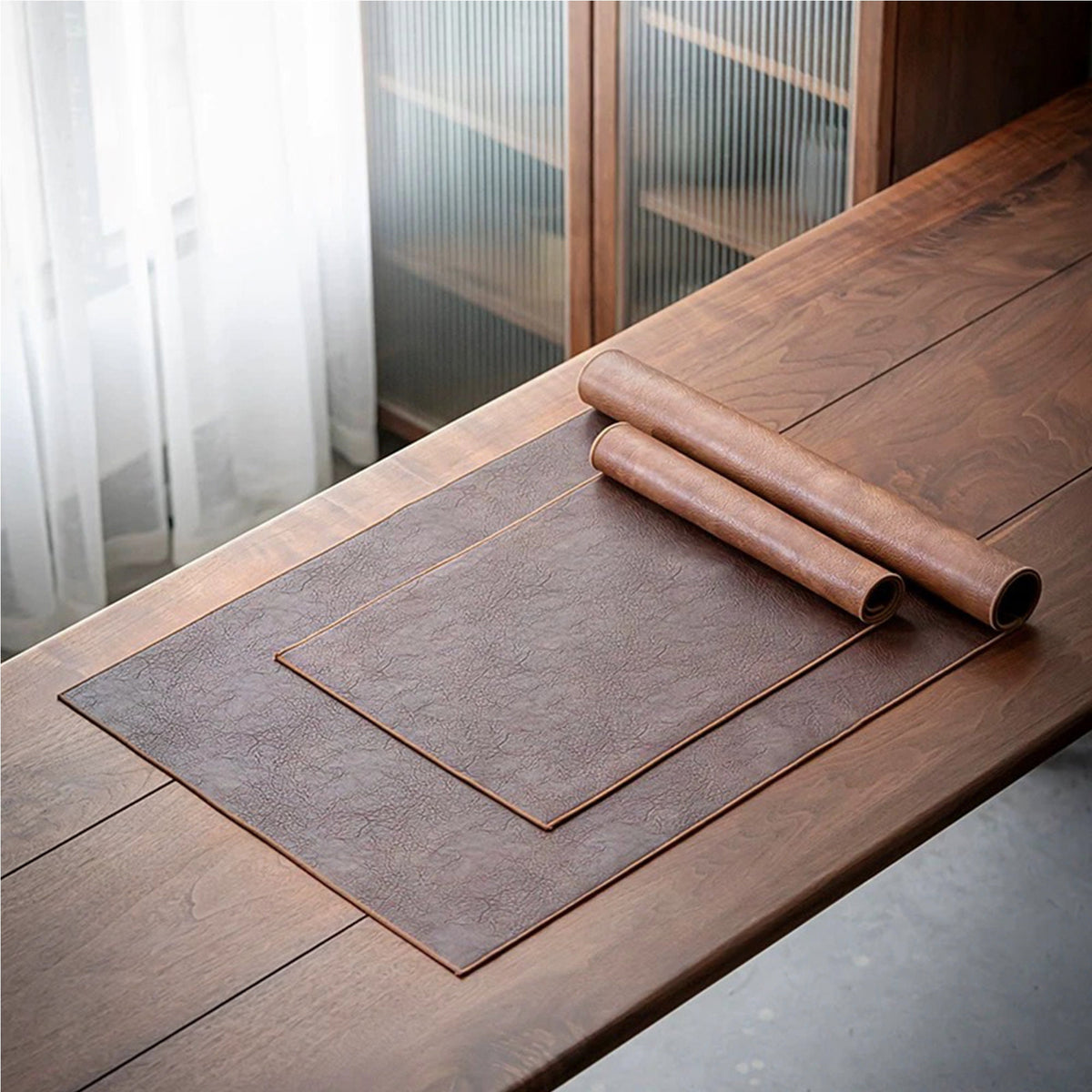 Waterproof PU leather brown tea/coffee table runner | Housewarming gift - Teaware Space