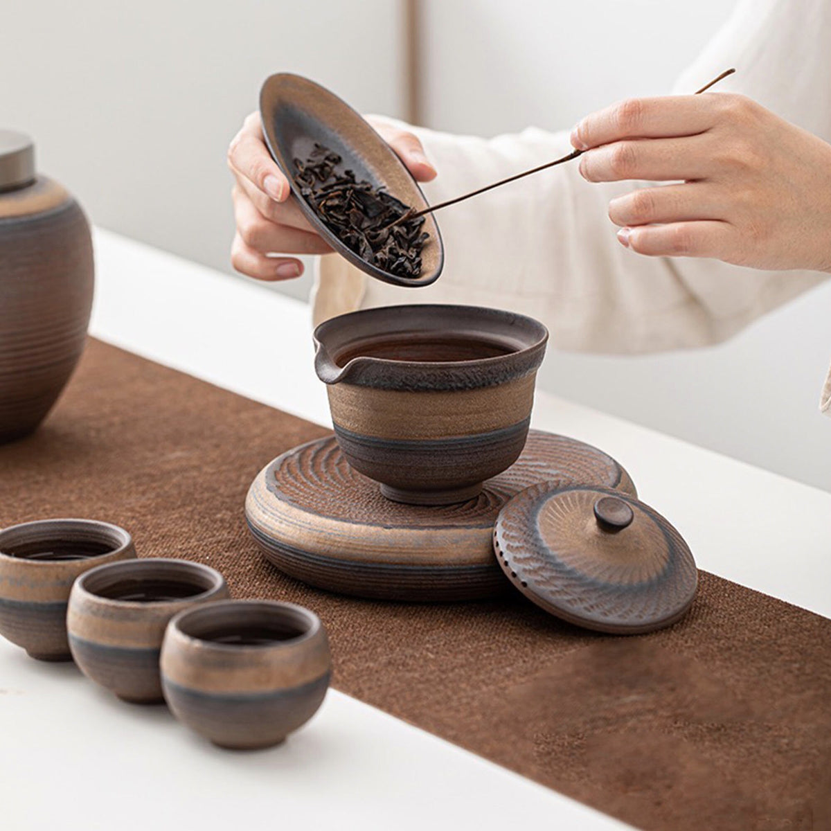 Handmade Vintage 150ml Gaiwan tea set | Brown Gongfu teapot| Housewarming gift - Teaware Space